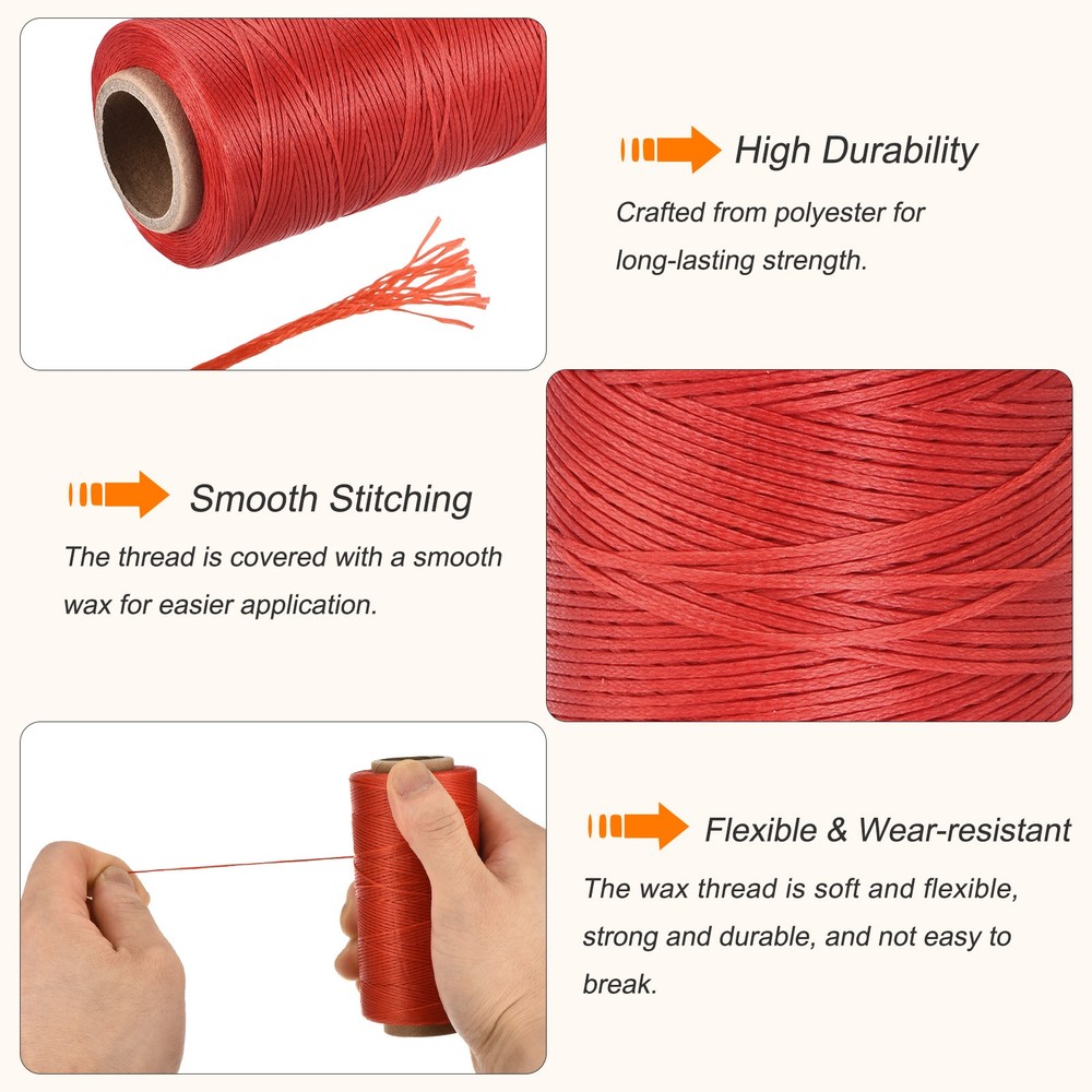 284 Yard 0.8mm 150D Flat Waxed Thread Polyester for Leather Sewing, Red