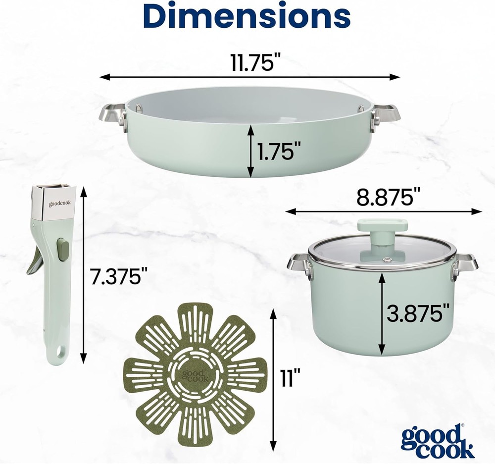 GoodCook Ceramic Cookware Set 5-Piece with Removable Handle, Induction Compatibl