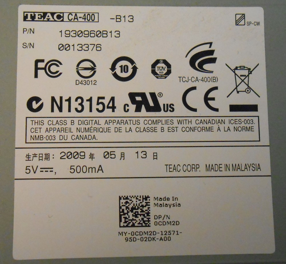 DELL - 0CDM2D - TEAC CA-400 CARD READER WITH CABLE - Tested!