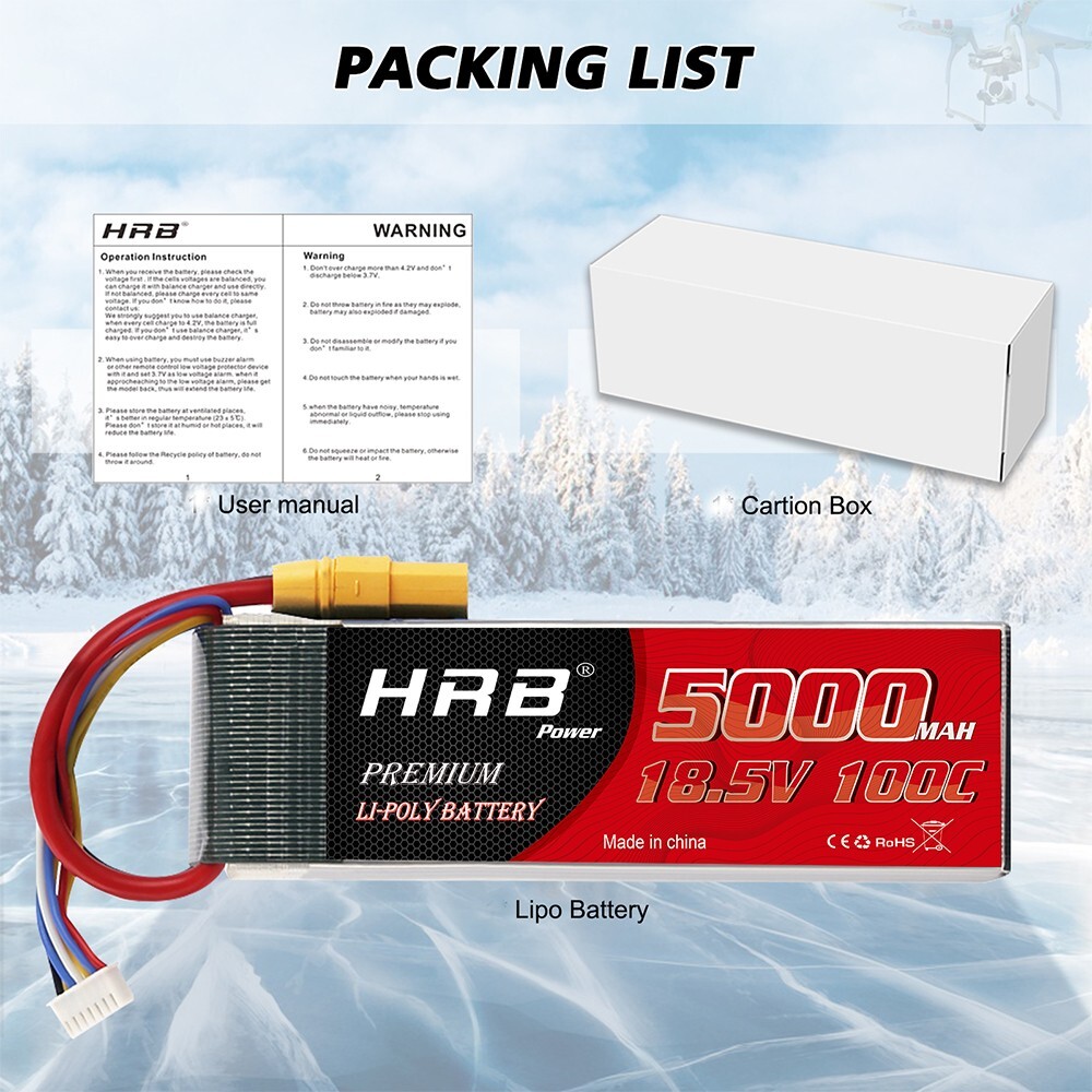 HRB 18.5V 5000mAh 5S XT90 100C LiPo Battery for RC Helicopter Drone Car Truck US
