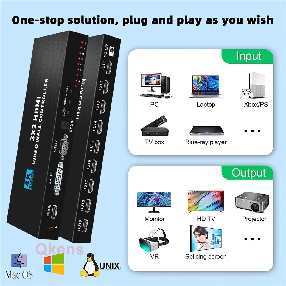 4K 3X3 Video Wall Controller DVI HDMI TV Video Wall Splicer Multi Screen Splicer