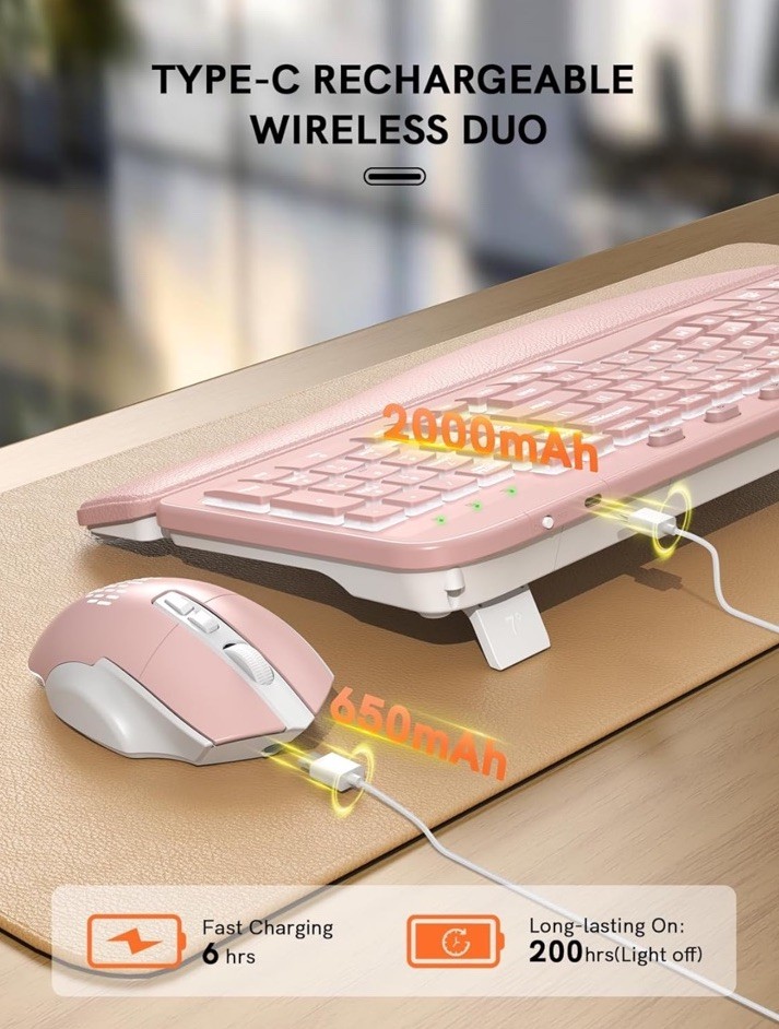 MA 12 Pro RGB Backlit Wireless Keyboard Mouse Combo -Pink