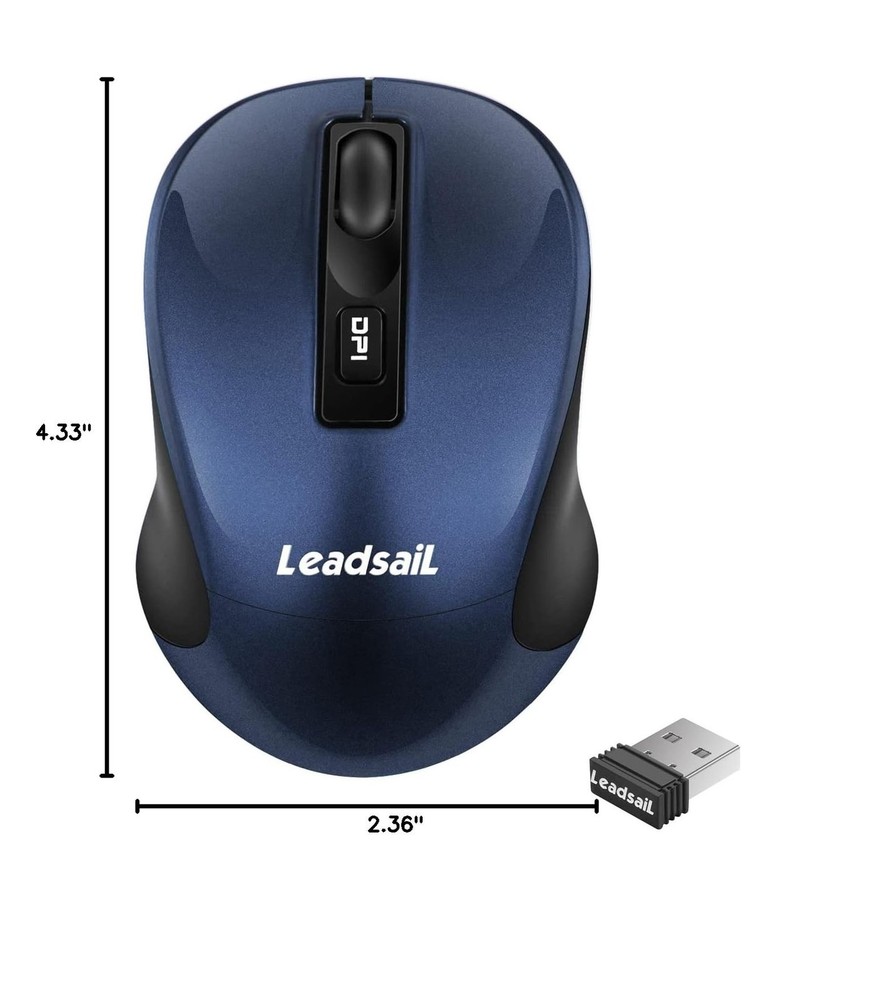 LeadsaiL Wireless Slim Cordless Mouse, 2.4G USB Optical Mouse with 4 Buttons,...