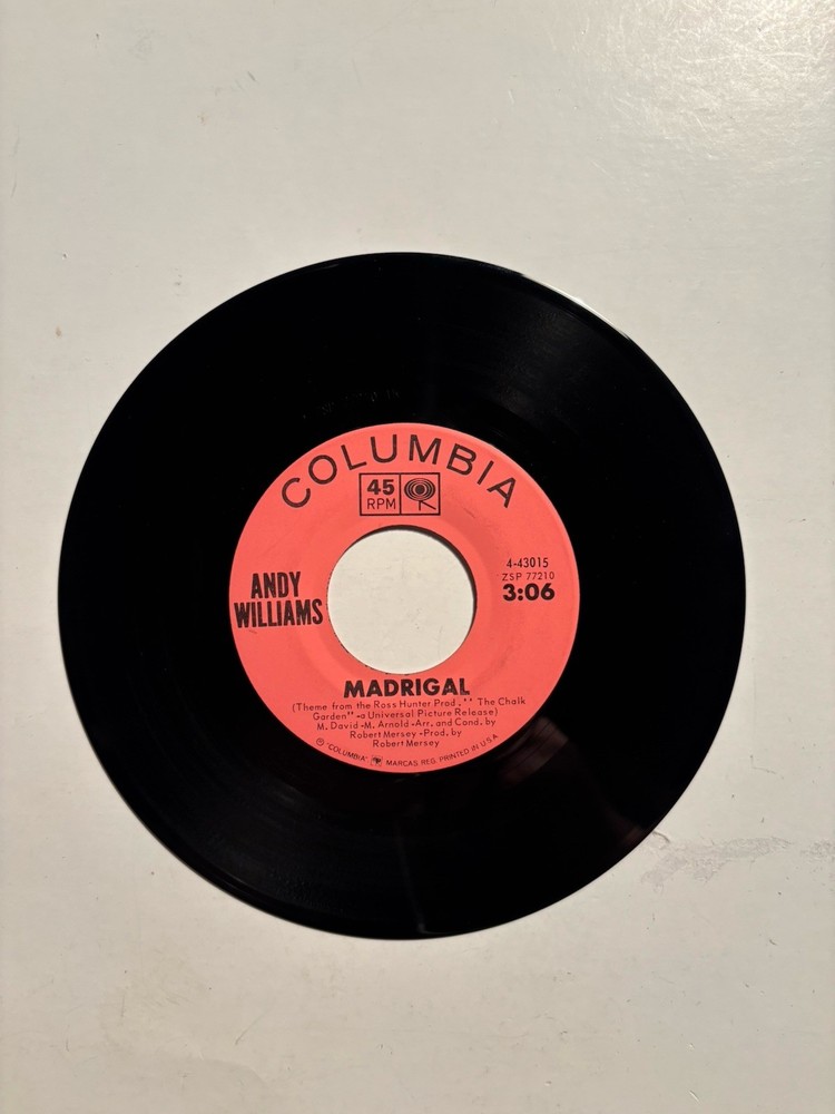 Andy Williams “Wrong For Each Other” Columbia 7” 45 VG+++