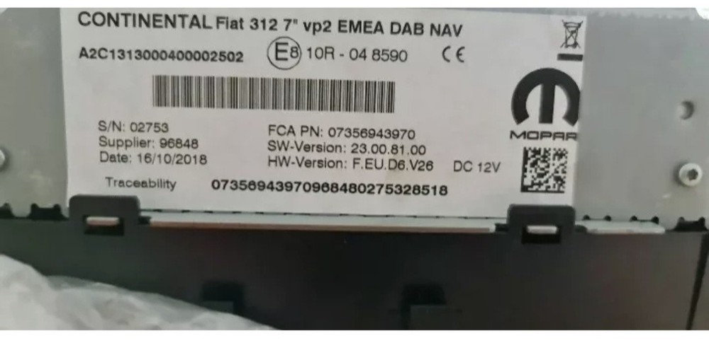 ✅ FIAT 520 VP2 EMEA NAFTA 5" 7" Radio Unlock Code Continental Navigation