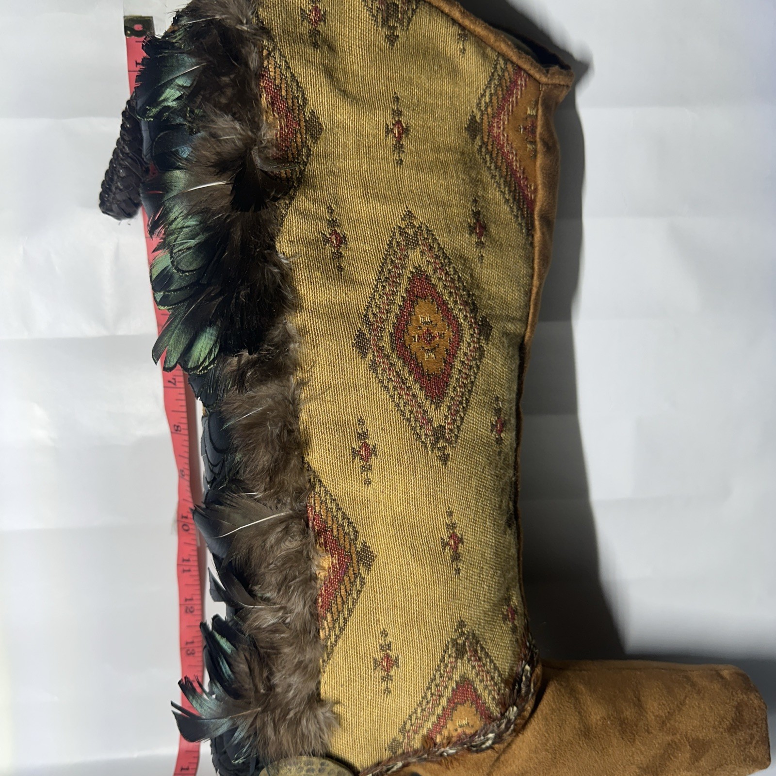 vintage Kiowa Native American hide Feather boot moccasin plush Hangable