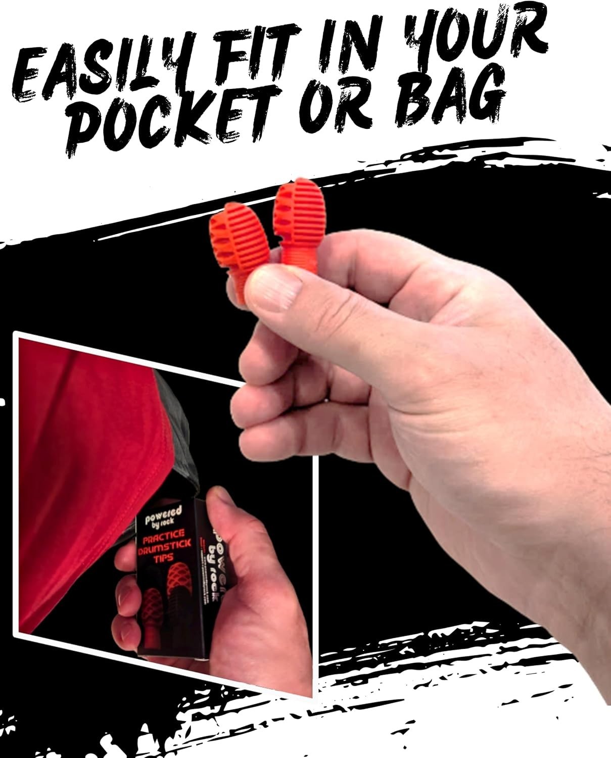 Drumstick Dampeners Silicone Tips 4 Pack for Quiet Drumming Practice Red & Black