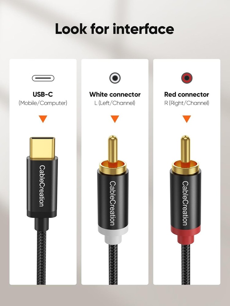 CableCreation USB C to RCA Audio Cable 6FT, Type-C 2 Male Y 6FT