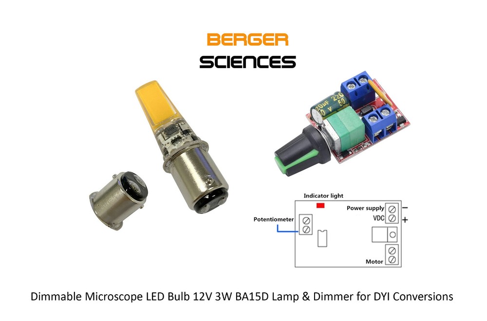 Dimmable Microscope LED Bulb 12V 3W BA15D Lamp & Dimmer for DYI Conversions