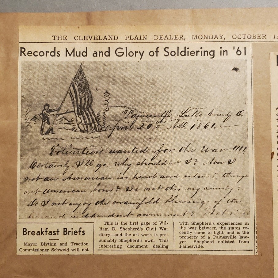 5196---1941 William Shepherd Civil War diary story Ohio 7th Infantry Painesville