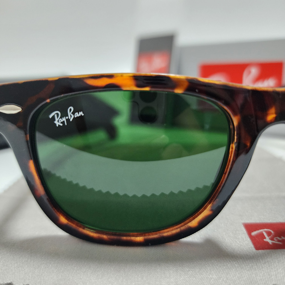 Ray-Ban RB2140 Wayfarer Classic Sunglasses Tortoise Brown Frame Glass Green Lens