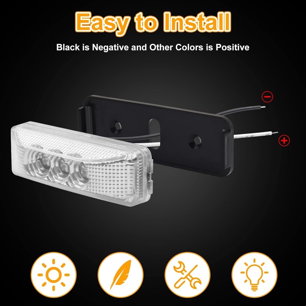 Trailer Marker Lights, White 4 Inch 3-LED Side Marker Indicator Light Front Rear