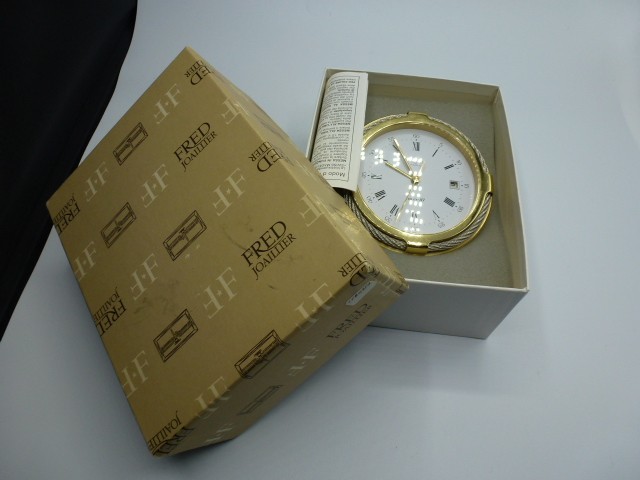 FRED of PARIS Joaillier Collection DESK Clock SILVER AND GOLD W/Box FORCE 10