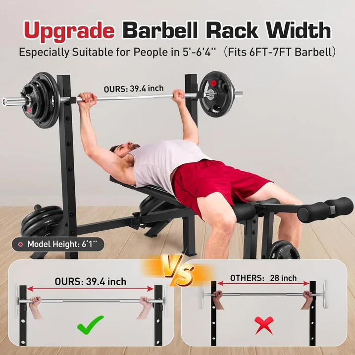 5-in-1 Multi-functional Adjustable Weight Bench 900Lb Foldable with Barbell Rack