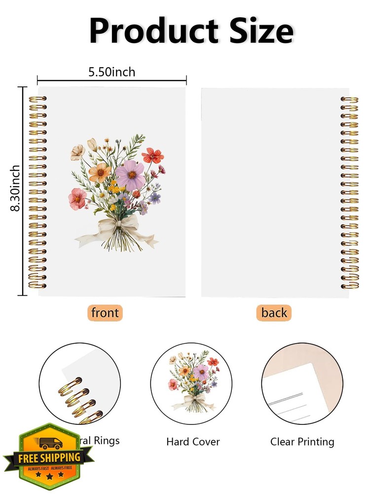 BitKan Floral Spiral Notebook Wildflower Journal