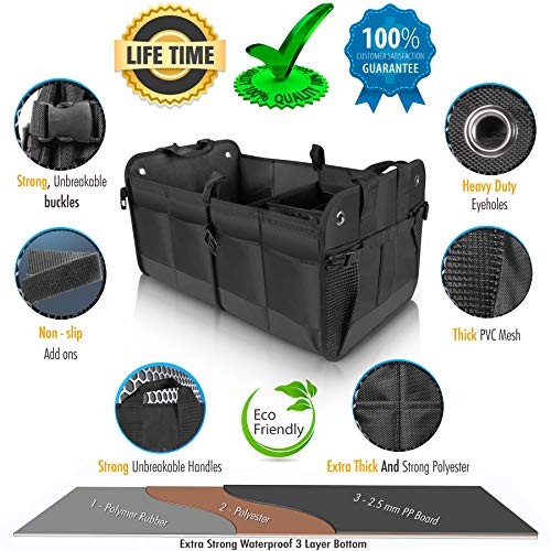 Car Trunk Organizer - Durable Storage SUV Cargo Organizer 2 Compartments Black
