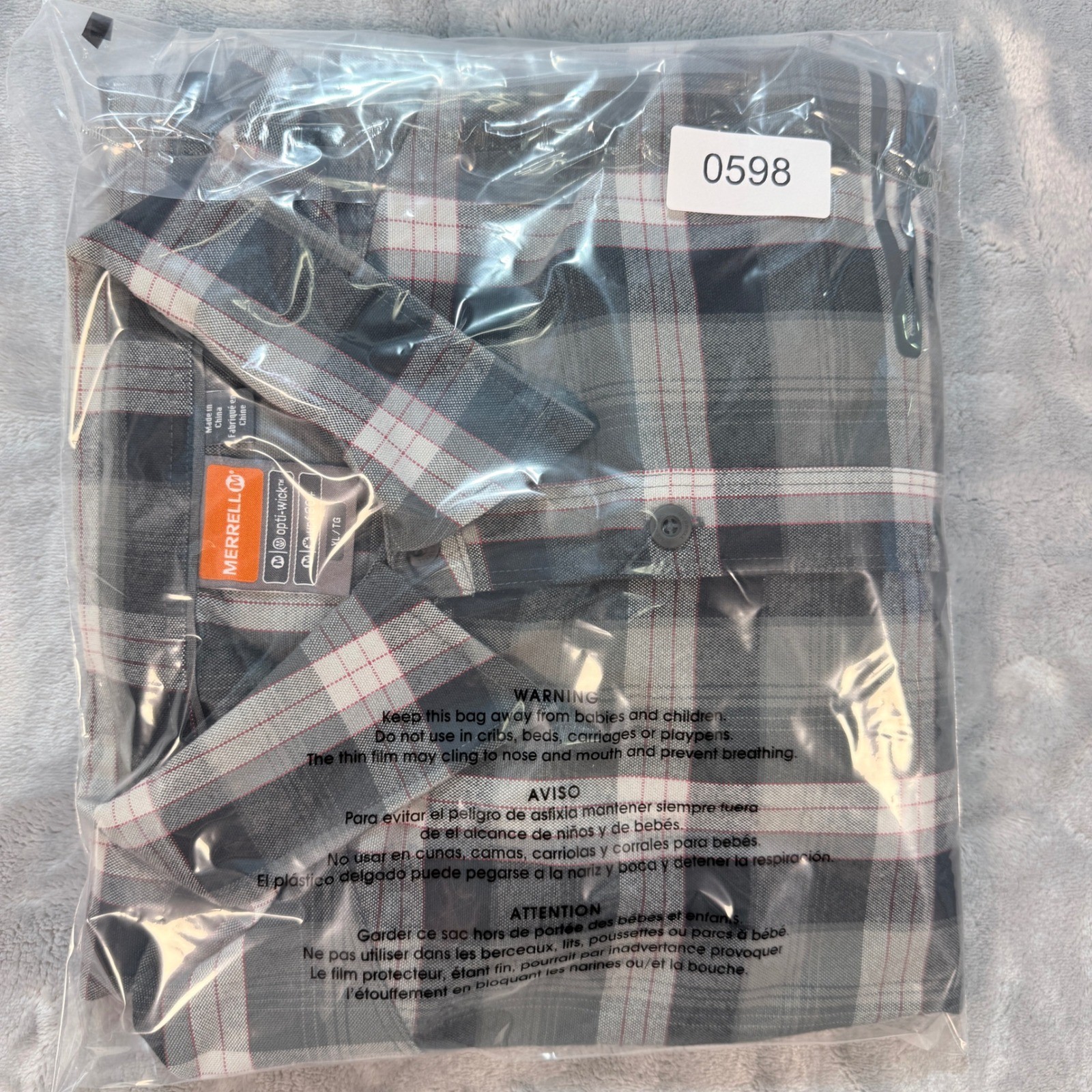 Merrell Plaid Long Sleeve Button Up Hiking Shirt XL Opti-Wick UPF 30+ Outdoor