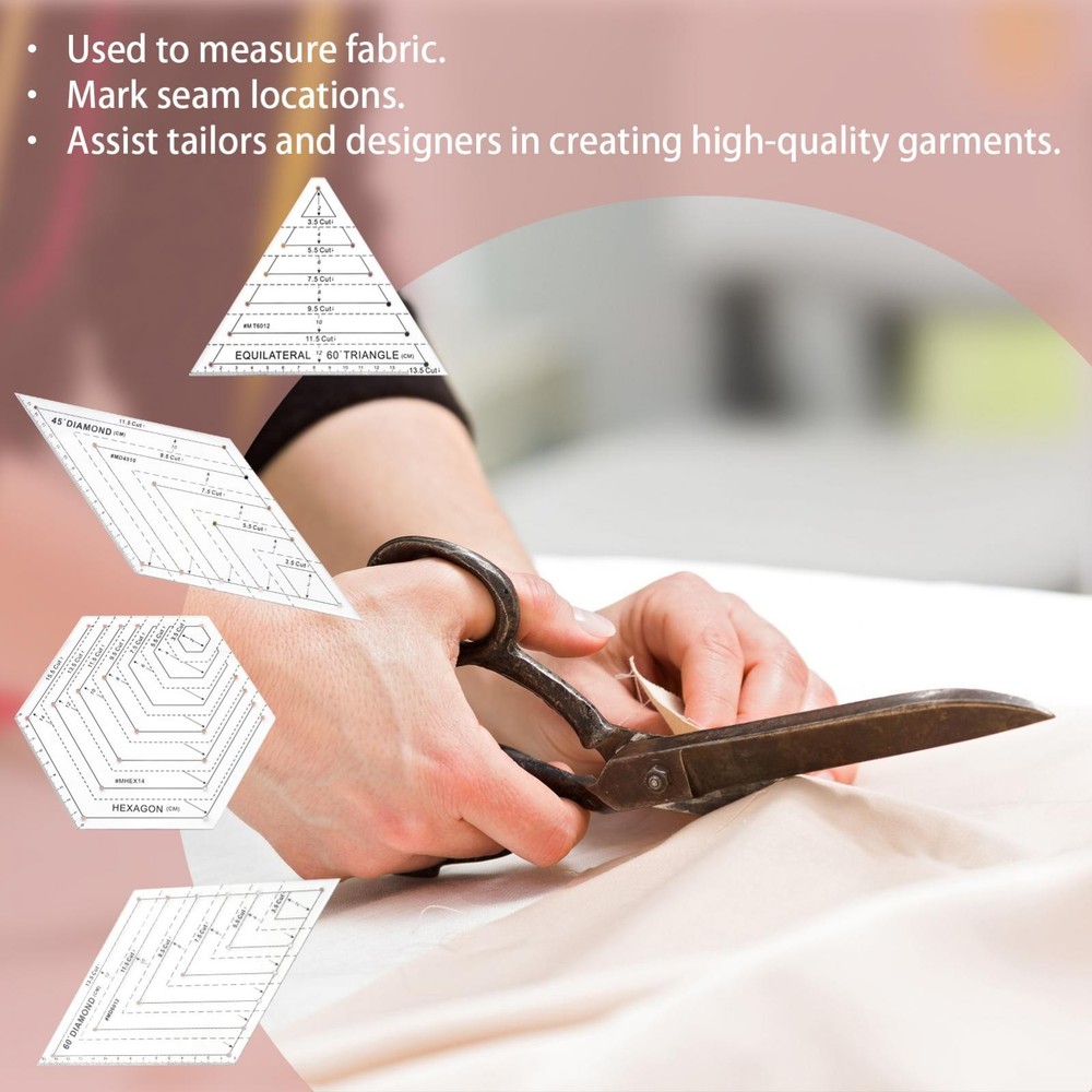 4Pcs Quilting Ruler, Transparent Patchwork Sewing Cutting Craft Ruler DIY Tools