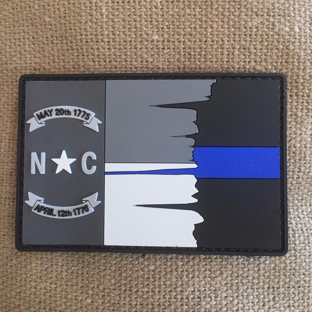 Subdued Tattered North Carolina State Flag Thin Blue Line PVC Patch