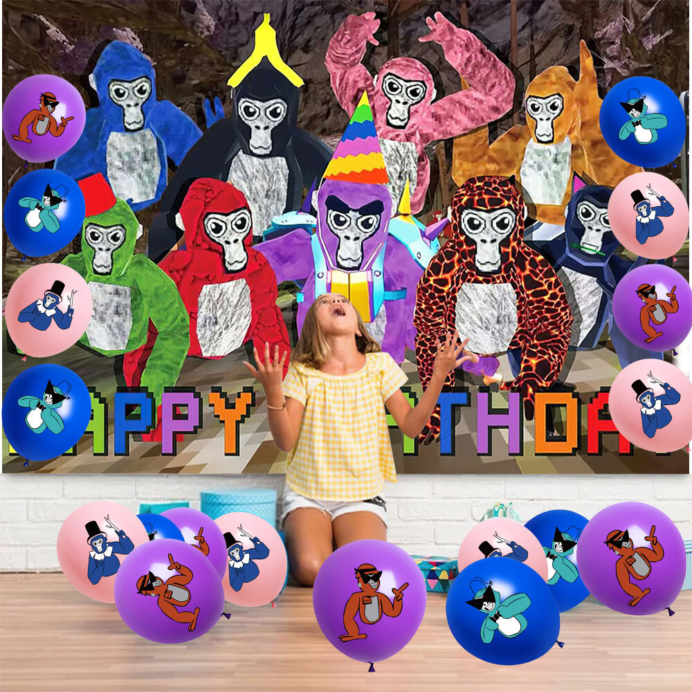 Gorilla Tag Birthday Decor Party Supplies Plate Balloon Cake Topper Banner 5x3ft
