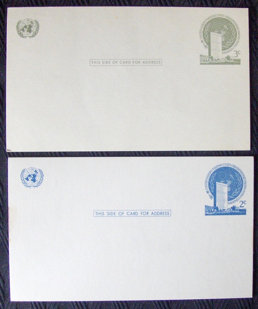 UNITED NATIONS 2  different 2¢ and 3¢ postcards unposted.