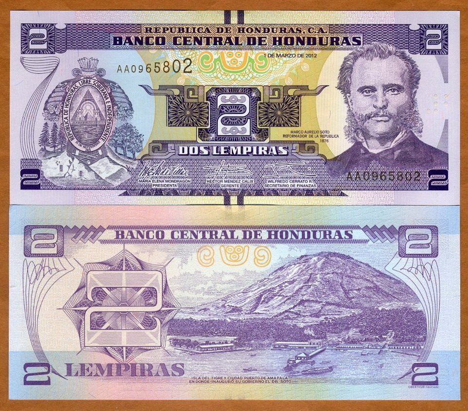 Honduras, 2 Lempiras, 2012, P-97, UNC Braille