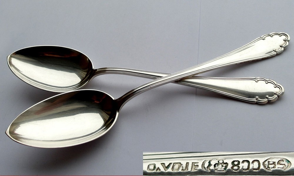 Pair, 2 Large Solid Tablespoons, O. Vojf, around 1929 E408