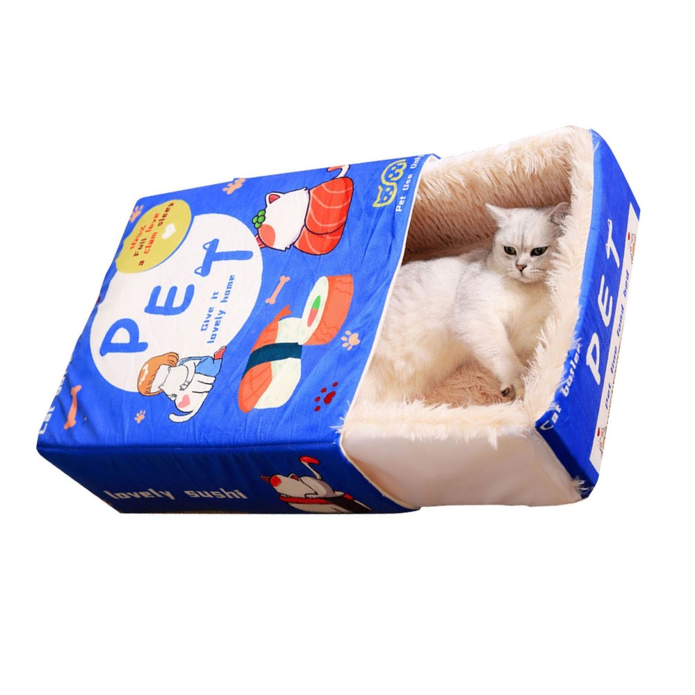 ⁺Snack Box Cat Bed Cartoon Rectangular Fully Enclosed Four Season Universal