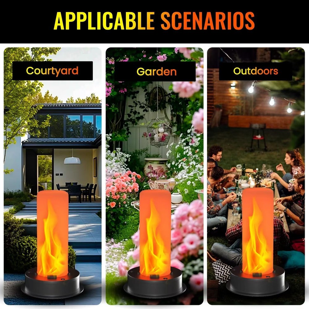 2 Pack Replacement Solar Light Tops with Flickering Flame,Waterproof Black