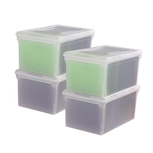 File Box, File Organizer w/Hinged Split Lid for Letter File, Wing Lid - 4 Pack