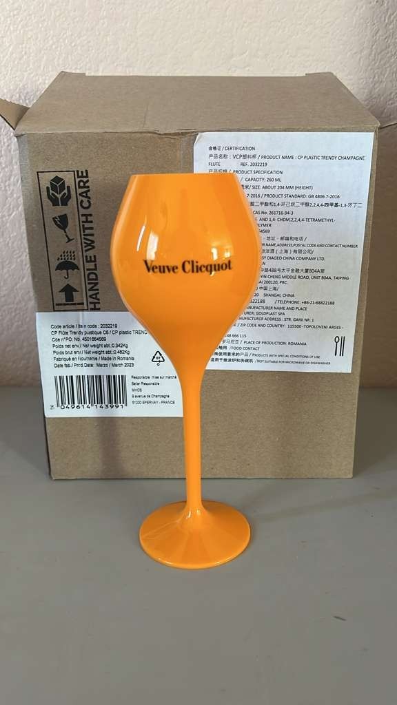 Veuve Clicquot Orange Plastic Champagne Goblets set of 6