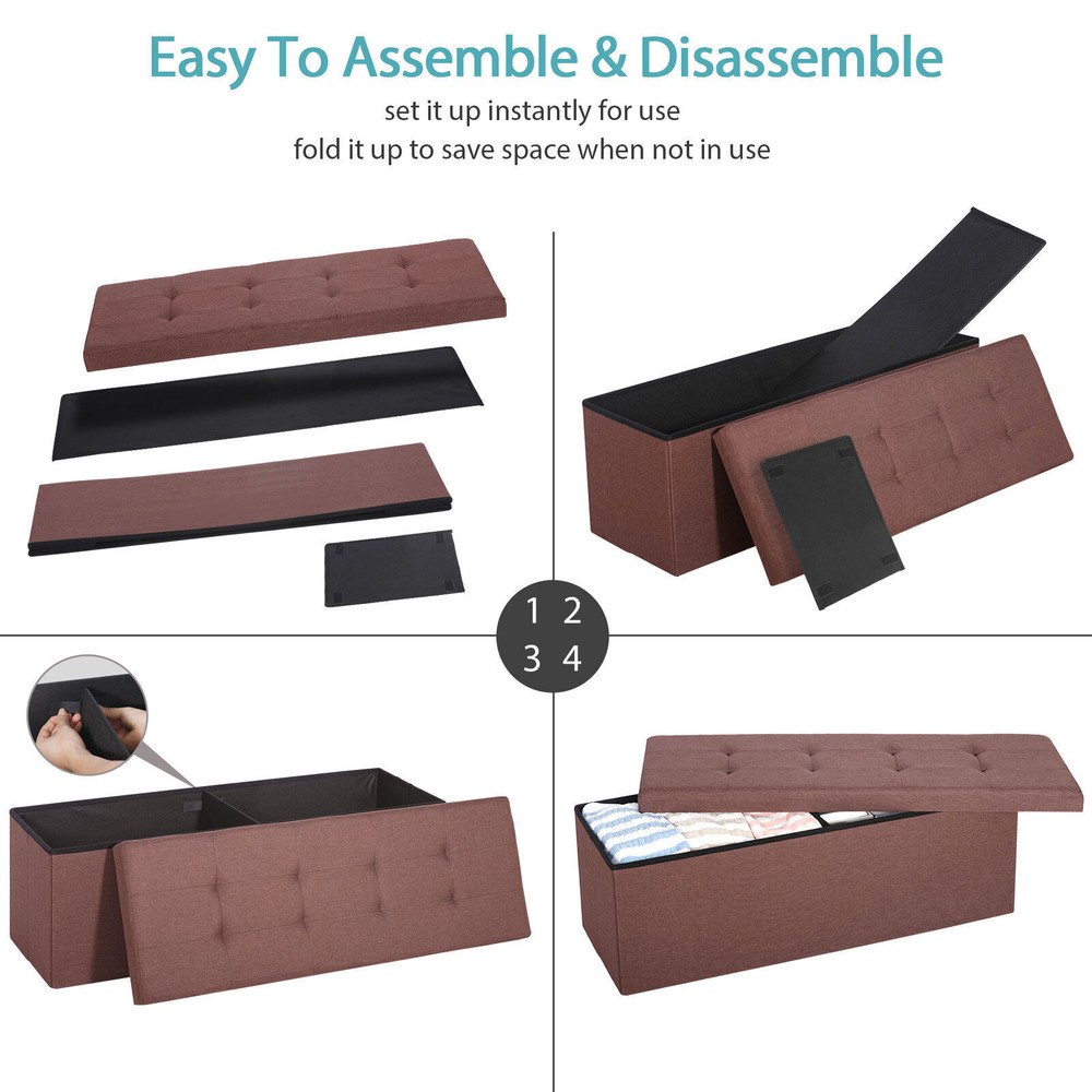 43" Folding Storage Ottoman Bench Storage Chest Soft Footrest Stool Spacious
