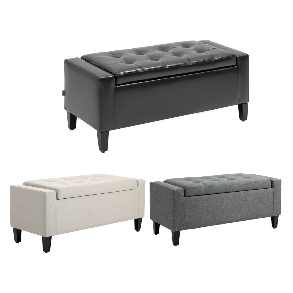 Deluxe Linen Storage Ottoman Bench Footrest Stool Large Storage Space Used