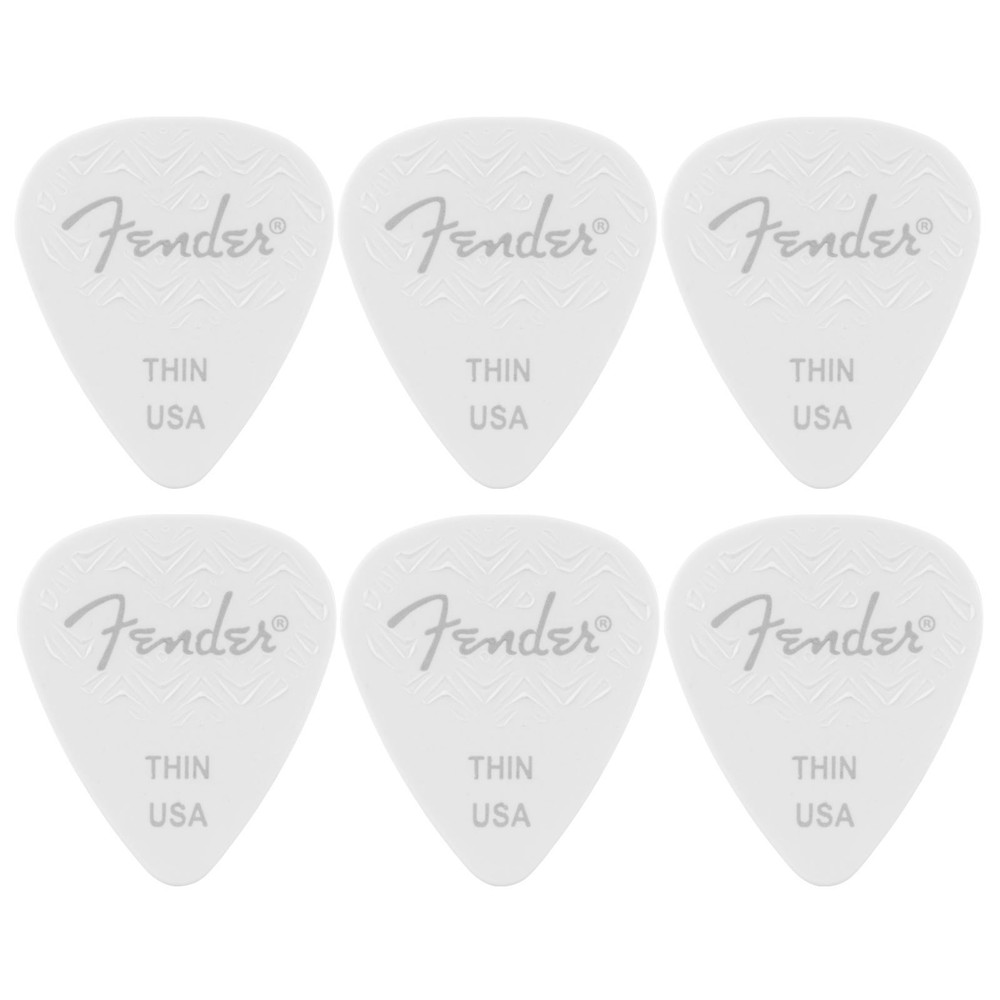 Fender 351 Shape Wavelength Celluloid Guitar Picks, Thin, White, 6-Pack