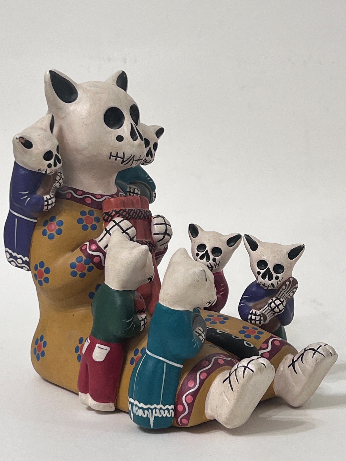 Day of the Dead Storyteller Ceramic Cat Peru Cat with Kittens Handmade