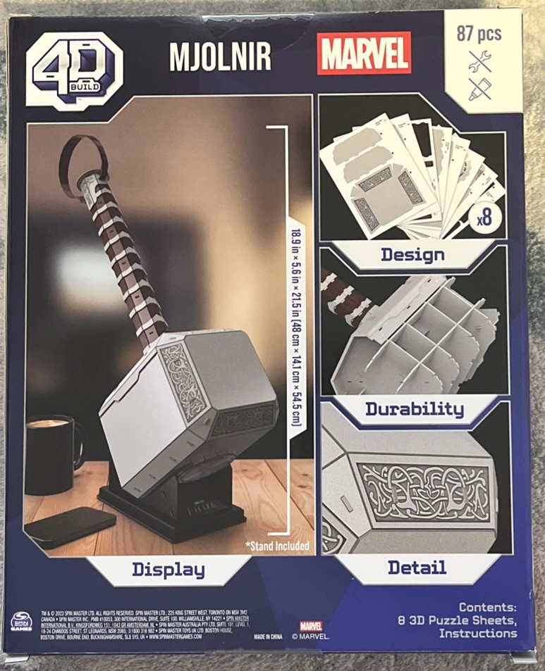 NEW 4D Build Marvel Mjolnir Thor Hammer 3D Puzzle Model Kit 87 Pc Spin Master