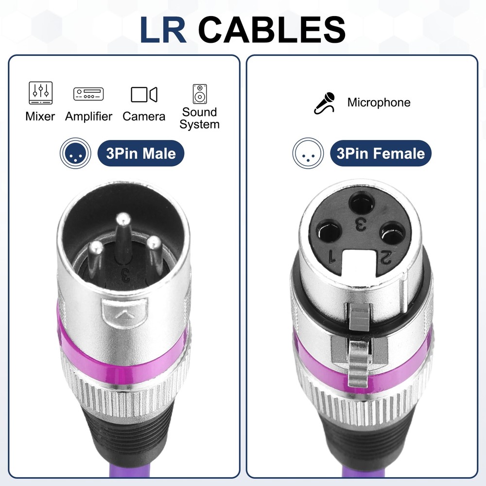 6 Pcs XLR Cables, 6.5 ft Microphone Cable for Live Recording Studios, Purple