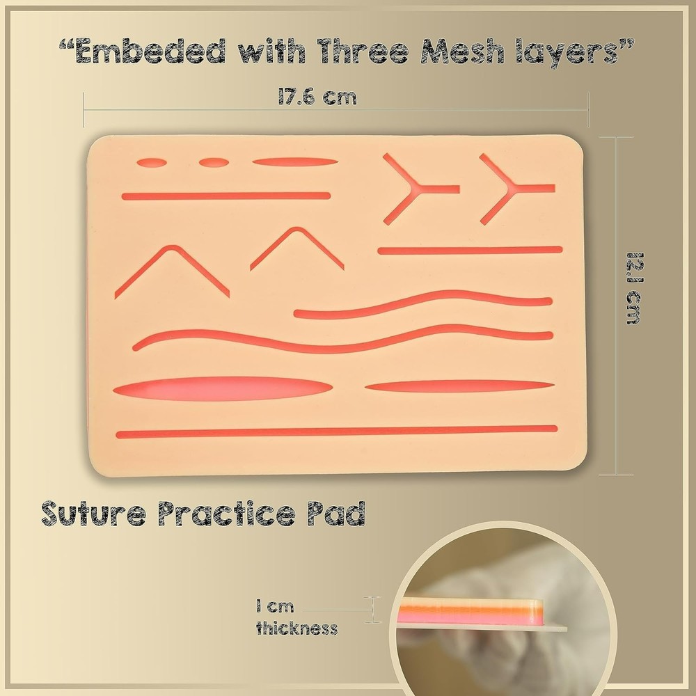 Compact 5x7 Suture Practice Pad with 14 Wound Types for Medical Training