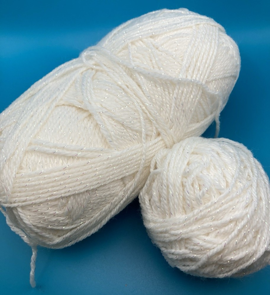 White Yarn Lot With Metallic Thrread DK Light Worsted Sparkling No Label