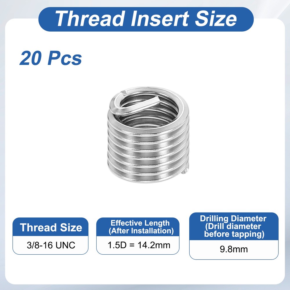 20pcs Wire Thread Inserts 3/8-16 UNC 1.5D 14.2mm Helical Threaded Sleeve