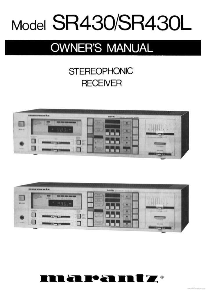 Marantz SR430 Receiver Owners Instruction Manual