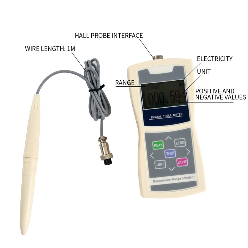 Digital Tesla Meter Teslameter Handheld Gauss Meter with Range 0-2500mT(25000GS)