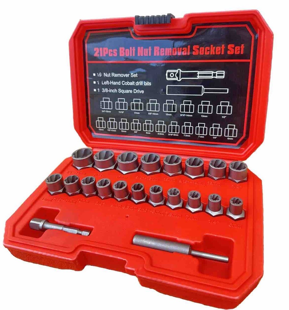 27pc 3/8” Dr. Impact Bolt Nut Extractor Twist Socket & Screw Removal Bits Tools