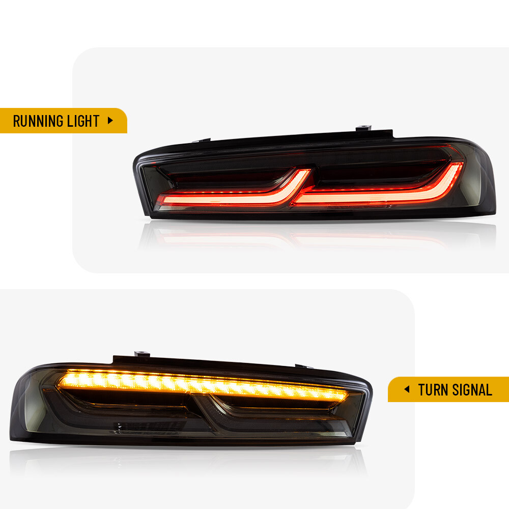 VLAND LED Tail Lights For Chevy Camaro 2016-2018 DRL FULL Smoked Rear Lights
