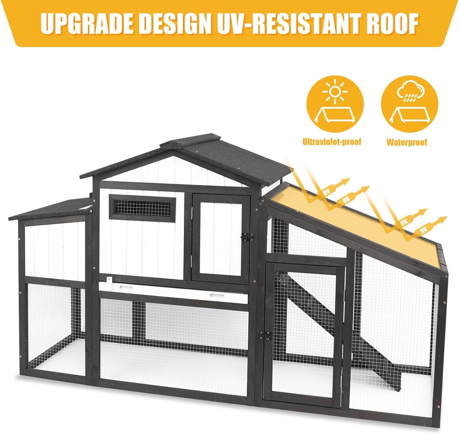 PetsCosset Chicken Coop Outdoor Wooden Backyard 2-Story Hen House Chicken Run