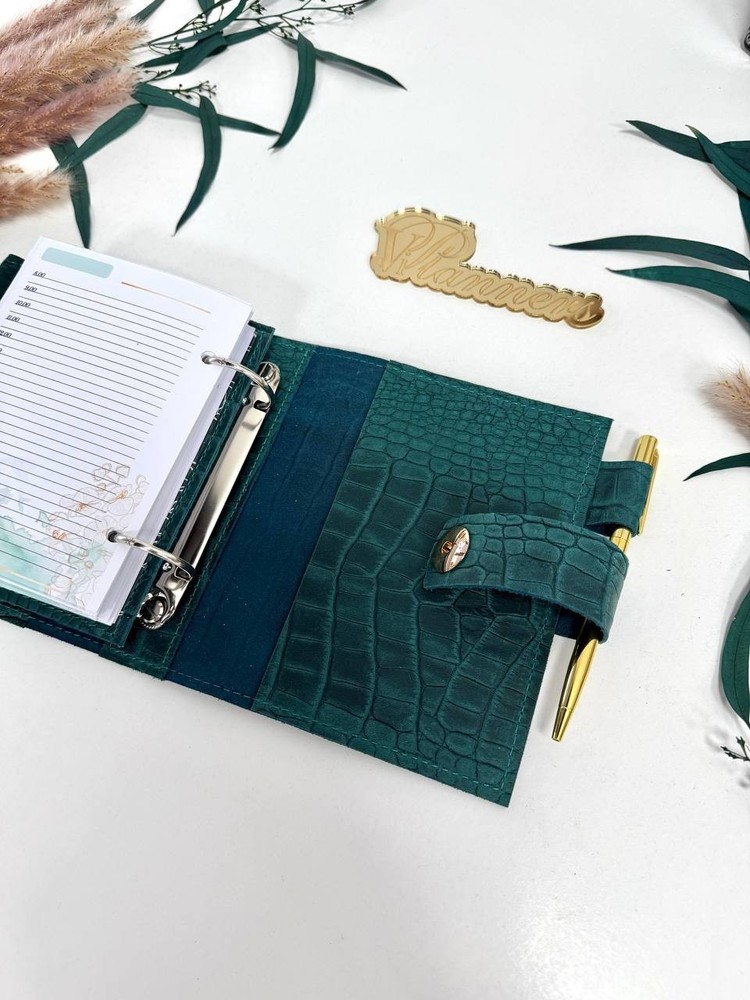 Leather notebook-wallet cover A7 Big rings mini wallet. Mini Planner.