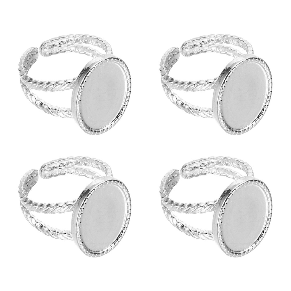 4Pcs Stainless Steel Base Blank, 16x12mm Adjustable Pad Blank Base, Silver