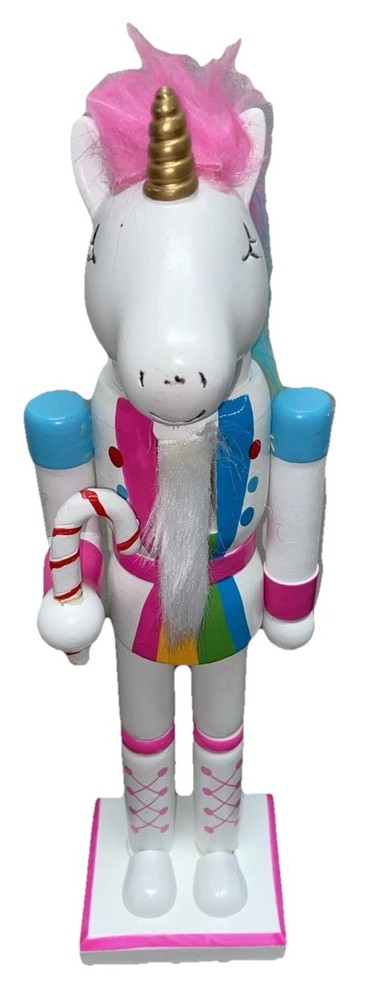 UNICORN Nutcracker Candy Cane PINK 13” Tall