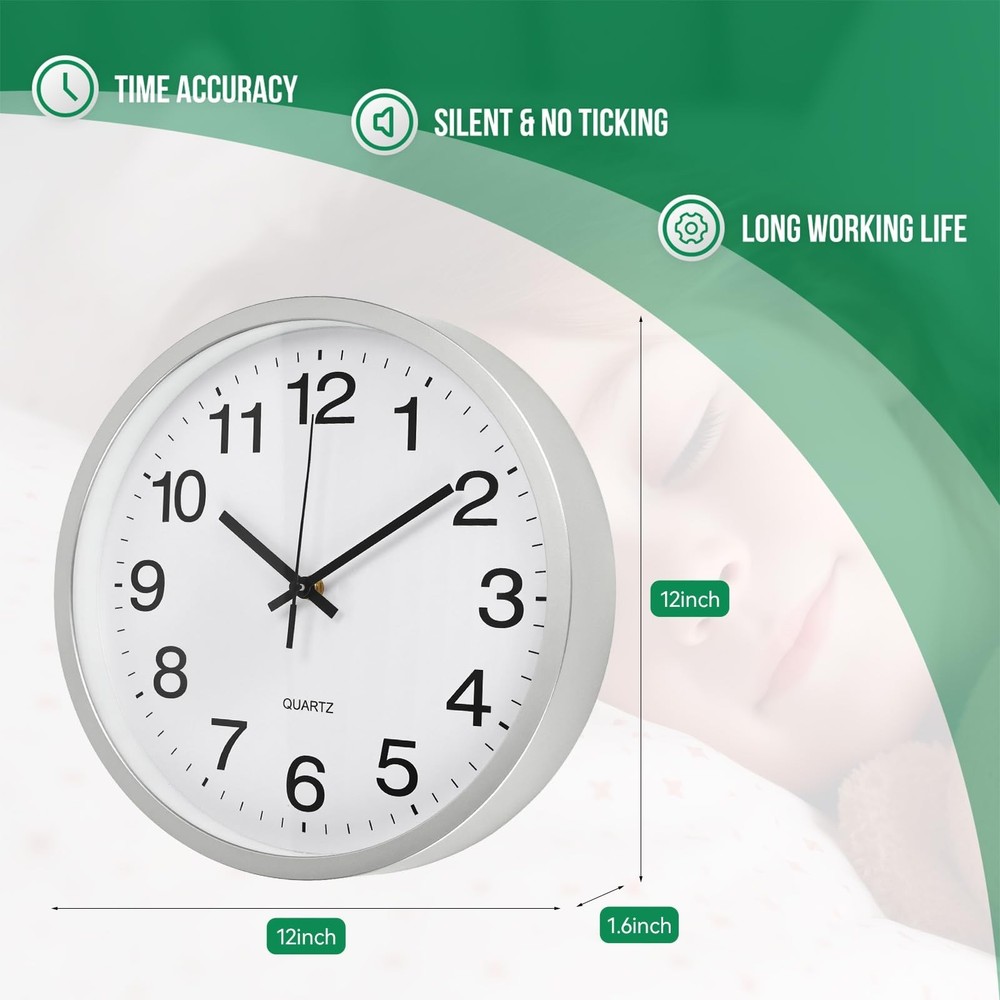 Wall Clock Modern Simple Style Round Plastic Decor Clock Non-Ticking Silent Q...