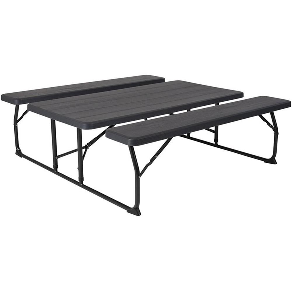 Bowery Hill Modern Folding Picnic Table with Bench in Charcoal